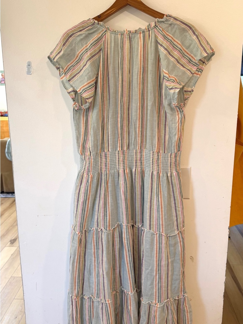 Rails Amelia Tiered Midi Dress Linen Blend Sag Harbour Stripe Women’s Size Large - Picture 6 of 6